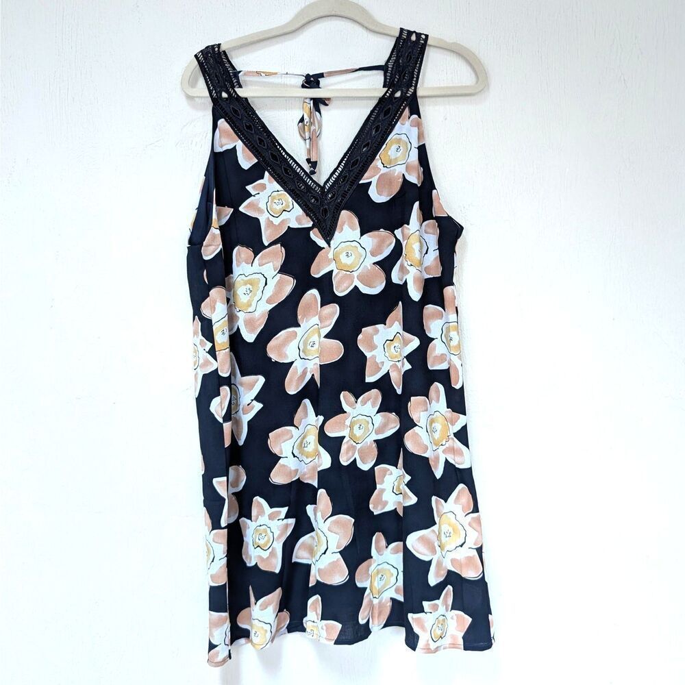 Entro Slip Dress Navy Floral Sundress Size Large NWT Boho Summer